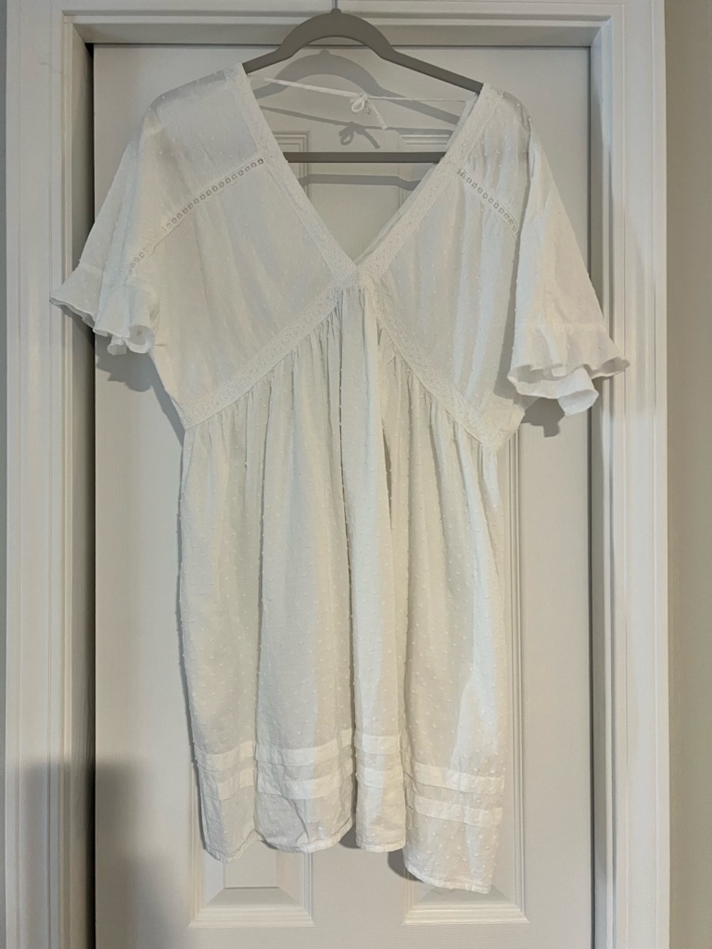 Wishlist White Swiss Dot V-Neck Babydoll Mini Dress